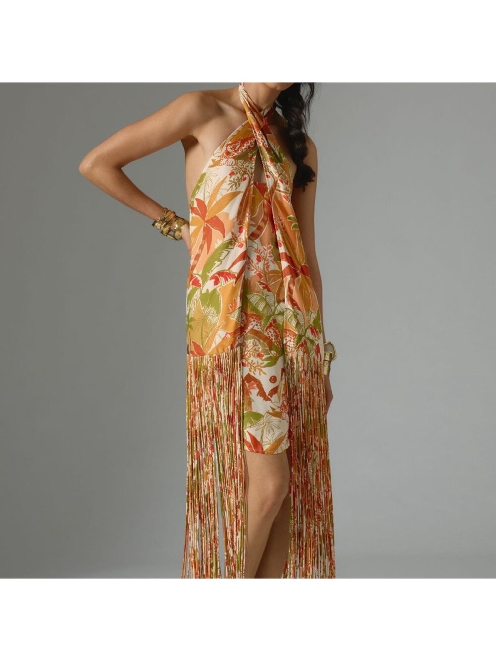 FARM RIO Fringed Halter backless dress